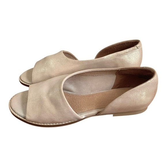 Anthropologie Souvenir D'Orsay Metallic Beige Leather Open Toe Flats Women’s 7 - Picture 3 of 7